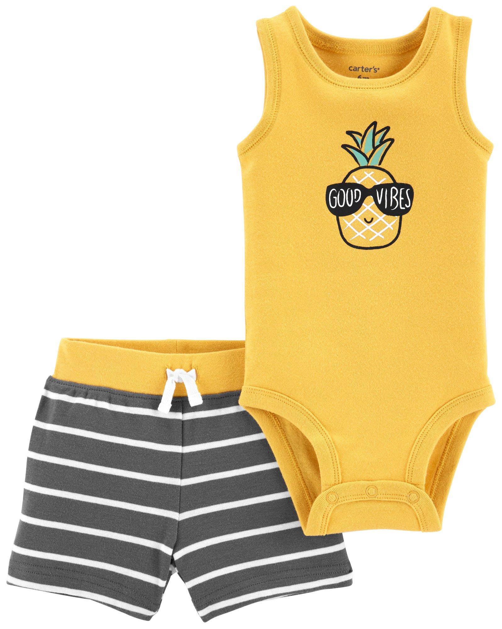 Carters Baby Boys Mix Stripe Button Down Shorts Set 6 Months Blue/Yellow/White 